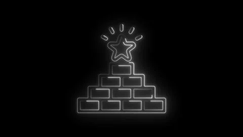 Glowing neon star on pyramid steps achievement success award winning concept Stock Footage 333959783