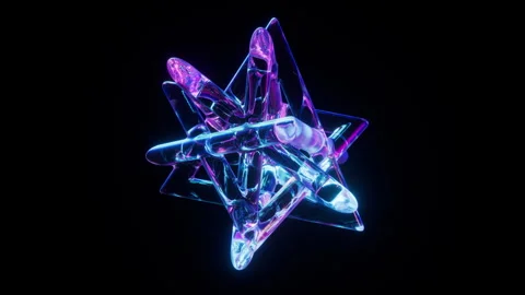 Glowing Neon Star-Shaped Abstract Structure Loop on Dark Background Stock Footage 300826351