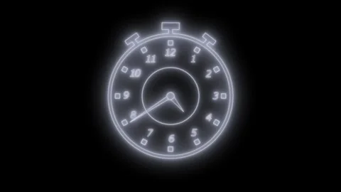 Glowing Neon Stopwatch Clock Animation, Neon Clock Isolated Stock Footage 308017554