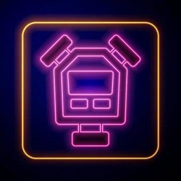 Glowing neon Stopwatch icon isolated on black background. Time timer sign. Ch 스톡 일러스트