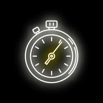 Glowing neon stopwatch icon symbolizing time and speed Stock Illustration