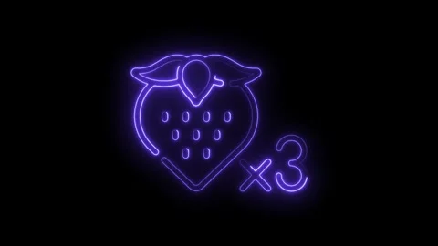 Glowing neon strawberry with multiplier effect on black background animation Stock Footage 330770642