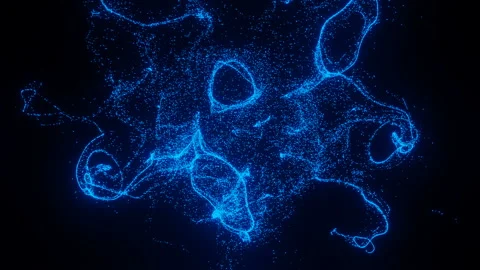Glowing neon streams on a black background form an abstract galaxy. Stockbeeldmateriaal 130939483