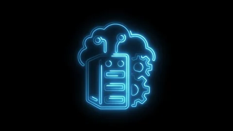 Glowing neon style animation of cloud computing server data processing Video stock 308190990