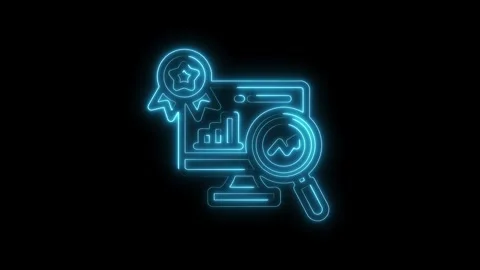 Glowing neon style animation of data analysis and seo optimization on a bla.. Video stock 312310667