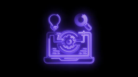 Glowing neon style animation of problem solving and idea generation with tech Stock Footage 322958777
