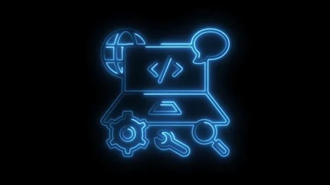 Glowing neon style animation of software development tools on black backgro.. Stock Footage 308997652