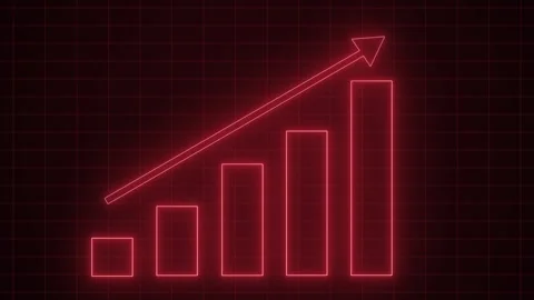 Glowing neon-style bar chart showing upward-trending bars with diagonal arr.. Stock Footage 335116008