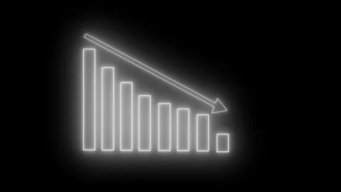 Glowing neon-style bar chart with descending bars and a downward arrow anim.. Stock-Footage 337078155
