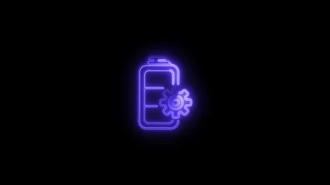 Glowing neon style battery optimization icon animation on black background .. Stock Footage 308179120
