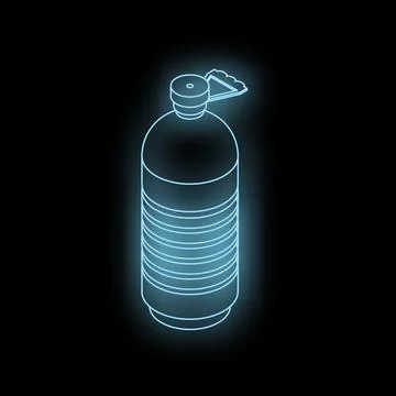 Glowing neon style big plastic bottle with handle cap on black background Stock Illustration