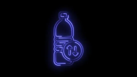 Glowing neon style bottle with up and down arrows recycling graphic animation Stock Footage 322989111