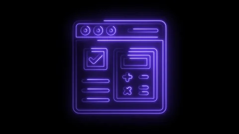Glowing neon style browser window with calculator and checklist animated on Stock Footage 322963046