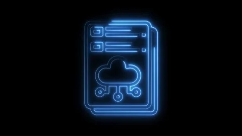 Glowing neon style cloud computing data storage stack on black background Stock Footage 322971670