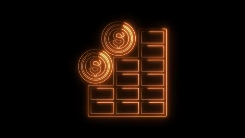 Glowing neon style coin stack and business chart icon animation on black ba.. Stock Footage 316842629