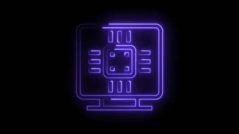 Glowing neon style cpu central processing unit on computer monitor animated.. Stock Footage 314538609