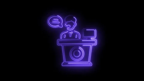Glowing neon style customer service agent illustration on black background Stock Footage 322993953