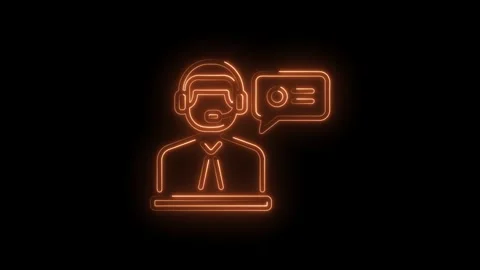 Glowing neon style customer support agent with headset and chat bubble icon.. Stock Footage 345986323