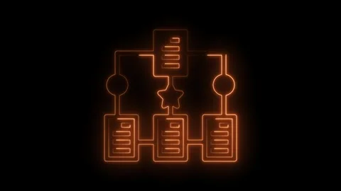 Glowing neon style data flow diagram on black background animation loop Video stock 309909404