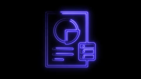 Glowing neon style data report with pie chart and database server animation Stock Footage 322967752