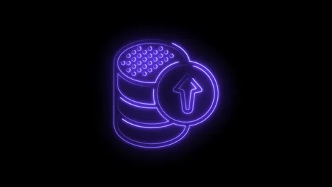 Glowing neon style data storage stack with upload arrow animation on black Stock Footage 322959231