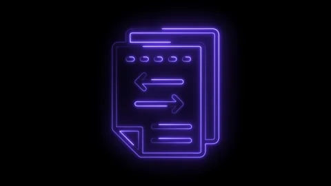Glowing neon style data transfer process on documents with arrows in motion Stock Footage 322963726