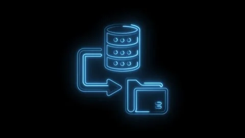 Glowing neon style data transfer process from database to folder on black b.. Stock Footage 345994049