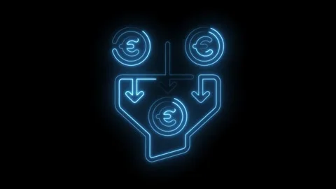 Glowing neon style euro conversion funnel showing investment and financial Stock Footage 330770518