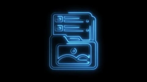 Glowing neon style file folder icon animation on black background data storage Stock Footage 322971642
