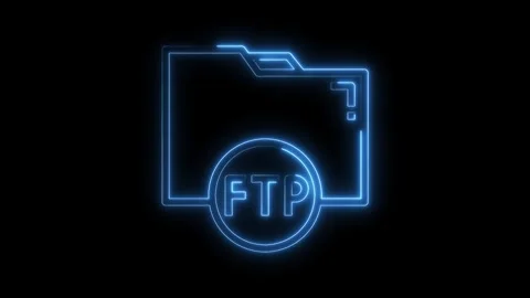 Glowing neon style ftp file transfer protocol icon animation on black background Stock Footage 322973711