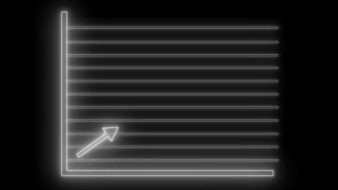Glowing neon-style graph axes with horizontal grid lines and an upward diag.. Vídeo Stock 335103191