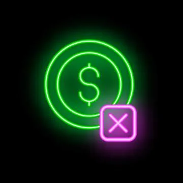 Glowing neon style icon representing the concept of no money allowed Stock Illustration