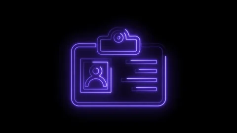 Glowing neon style identification card or employee badge icon animation on black Stock Footage 322961727