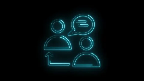 Glowing neon style illustration of two people talking with exchange icon Stock Footage 322975337
