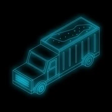 Glowing neon style isometric dump truck carrying load 스톡 일러스트