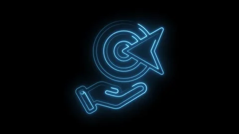 Glowing neon style target on hand icon animated on dark background video Stock Footage 330778164