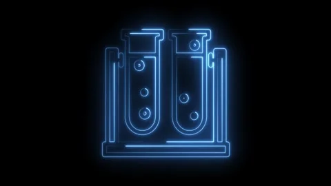 Glowing neon style test tubes on rack animation with black background Stock Footage 316677332
