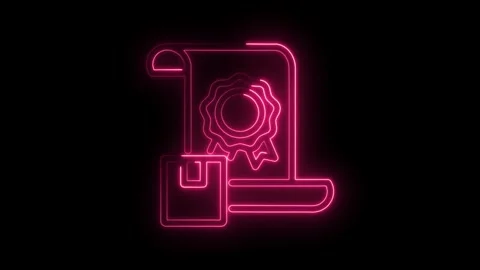Glowing neon style video of a packing box with a certification document Stock Footage 330777871