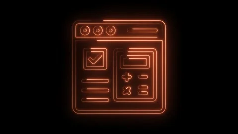 Glowing neon style web application interface with calculator and checklist on Stock Footage 322963048