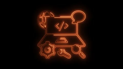 Glowing neon style web development and programming icon illustration on a b.. 스톡 동영상 308997667