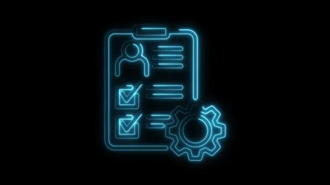 Glowing neon style workflow management process checklist with gear icon ani.. Stock Footage 309915788