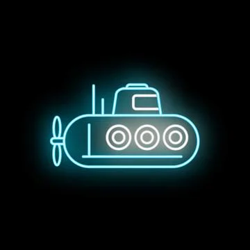 Glowing neon submarine exploring deep underwater ocean Stock Illustration