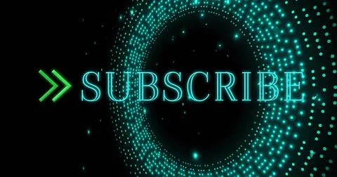 Glowing neon SUBSCRIBE text pulsing over central black void, showing green Stock Illustration