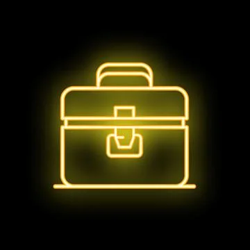 Glowing neon suitcase icon with handle and clasp on a black background Illustration