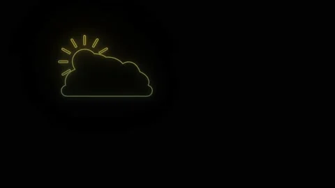 Glowing neon the sun behind the cloud icon on black background. Stock Footage 221695025