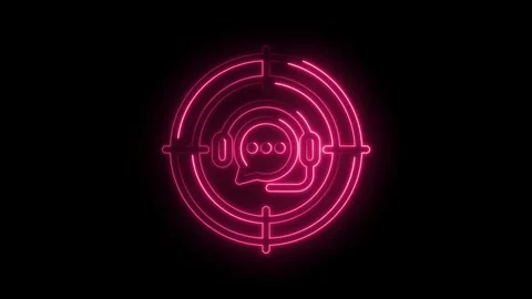 Glowing neon support icon animation with headphones and speech bubble on black Stock Footage 330777444
