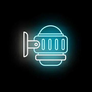 Glowing neon surveillance camera security technology icon Illustrazione stock