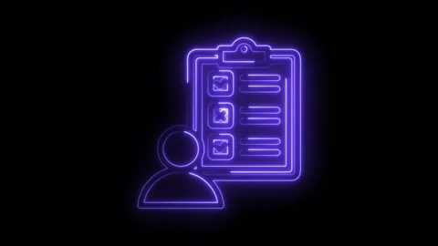 Glowing neon survey questionnaire with user icon presentation on black back.. Stock Footage 345995530