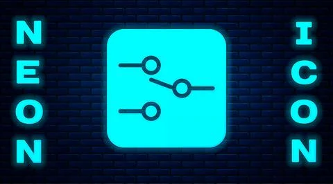 Glowing neon Switch in electronic circuit icon isolated on brick wall background Stock Illustration