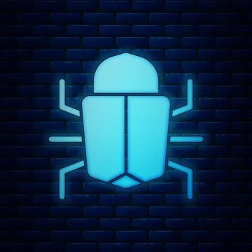Glowing neon System bug concept icon isolated on brick wall background. Code bug Illustrazione stock